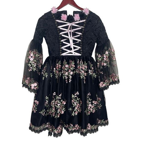 Chasing Fireflies black pink floral corset fairy dress sz 12 - Picture 2 of 8